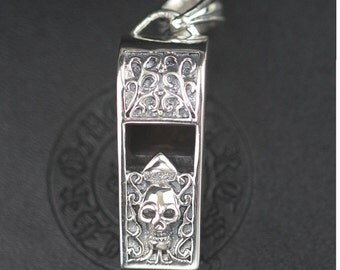 Retro design S925 Sterling Silver skull Charm Whistle pendant