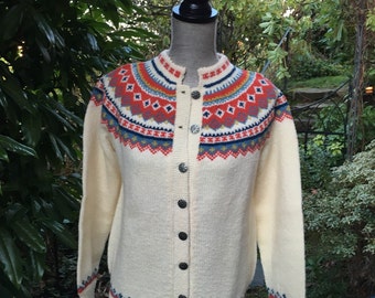 Fair Isle Norwegian wool sweater by Siril. Made in Norway-size S