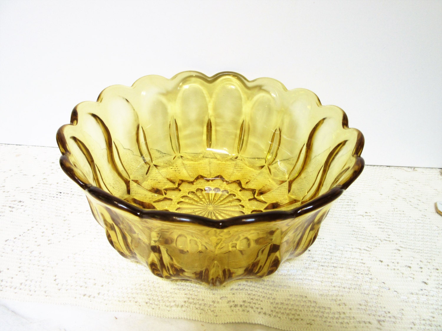 Bowl large Amber Fruit Thick Glass Vintage