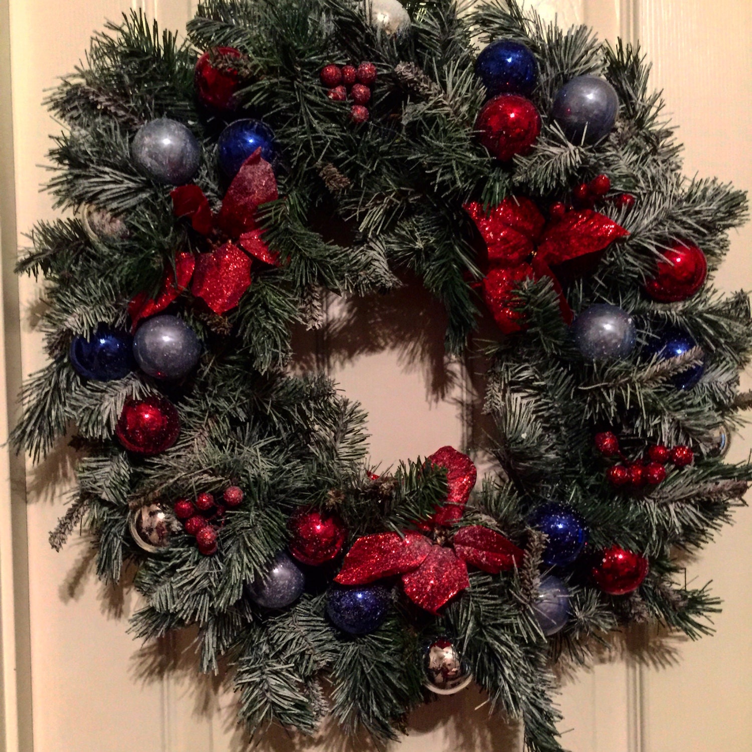 Red and Blue Ornament Christmas Wreath 