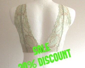 SALE. Lace balcony bra, mint lace, plus size bra, Cotton and lace bra, 32DDD, 34DDD, 36Ddd, 38Ddd, 40Ddd