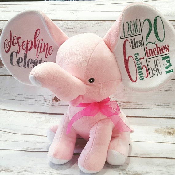 Elephant birth announcement stuffed animal by StitchWhitDesigns
