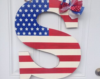 Patriotic door hanger, 4th of July door hanger, letter door hanger, american flag door hanger, initial door hanger