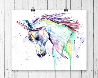 UNICORN PRINT, Unicorn art, Unicorn watercolour, little girls room, nursery art, princess decor, princess nursery, unicorn nursery