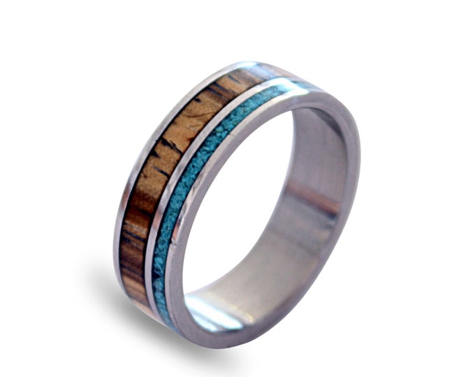 Titanium Ring, Turquoise Ring, Wooden, Wooden Ring