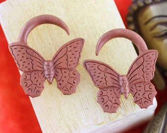 2g Butterfly Earring for 6mm Stretched Ears - Stretching 2 Gauge 2g Plug Earrings - 6mm Hand Carved Butterfly Plug Earrings -A054