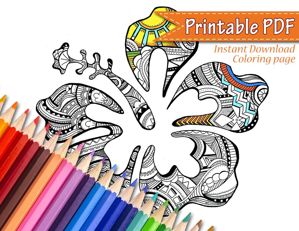 Printable Zendoodle Hibiscus Coloring Page by ...