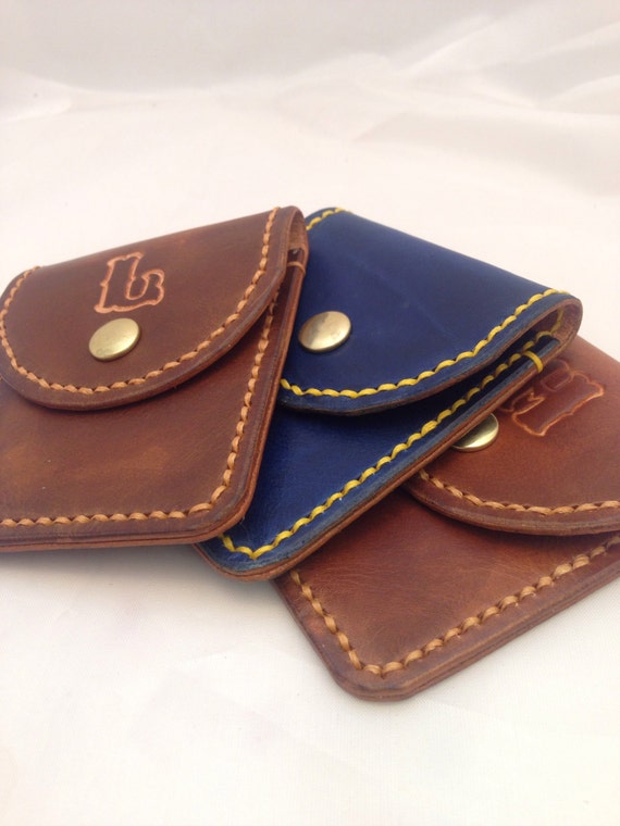 Items similar to Handmade Leather Coin Purse, can be personalised, choice of colours on Etsy