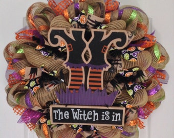 The Witch is In Handmade Halloween Deco Mesh Wreath
