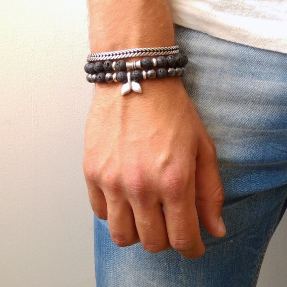 Mens Bracelet set Mens Beaded Braceletes Set Mens by baronykajd