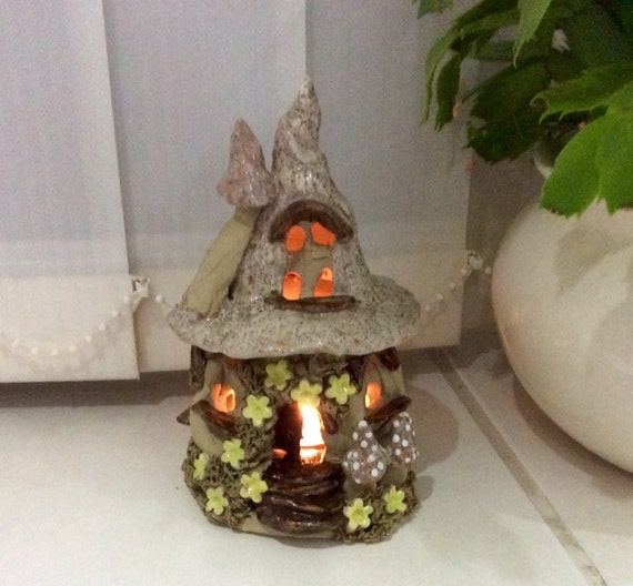 664 New fairy light photo holder 71 Fairy house tea light holder, ceramic candle holder, house night light   