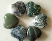 Moss Agate Gemstone Hearts/ hand carved gemstone hearts/ puffy hearts/ meditation tool/ crystal hearts/ reiki healing/ palm stone