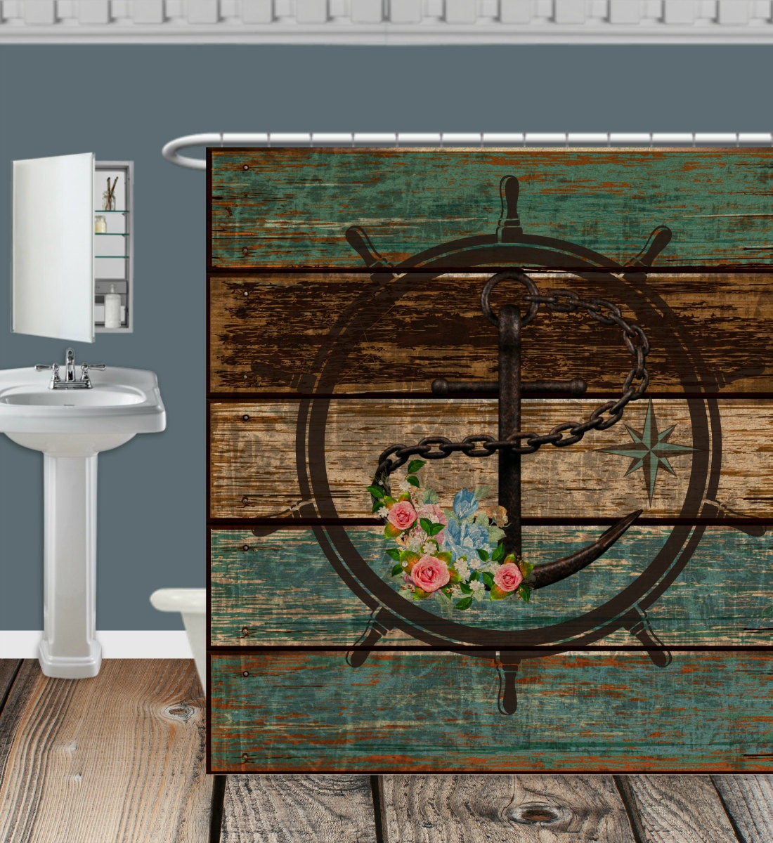 Rustic Shower Curtain Nautical Weathered Wood by FolkandFunky