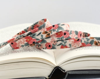 1/2" or 1" Double Fold Bias Tape: Les Fleurs Rosa Peach, Cotton & Steel, Rifle Paper Co.