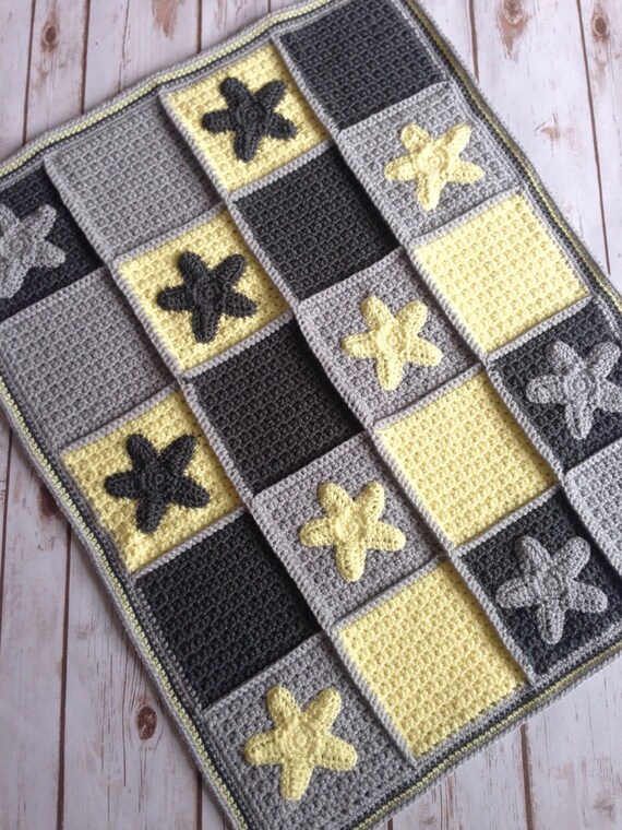 Items similar to Star baby blanket, star crochet blanket, yellow grey