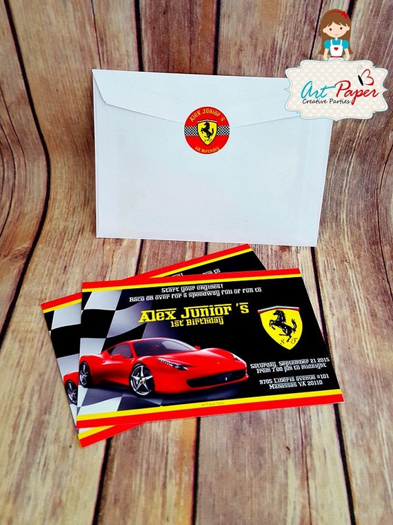 10 Ferrari birthday invitation 4x6 with envelope by ArtPaperParty