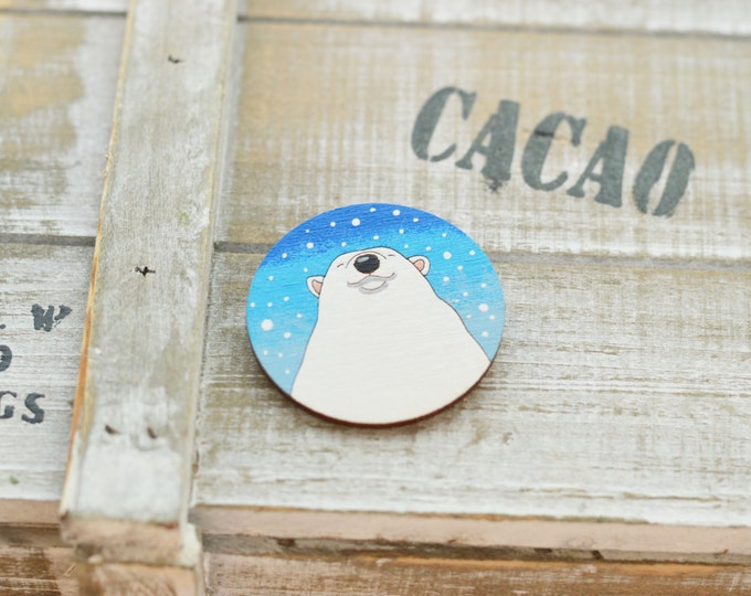 Polar Bear // Wooden brooch is covered with ECO paint // Laser Cut // 2016 Best Trends // Fresh Gifts // Swag Boho Style // White Teddy //