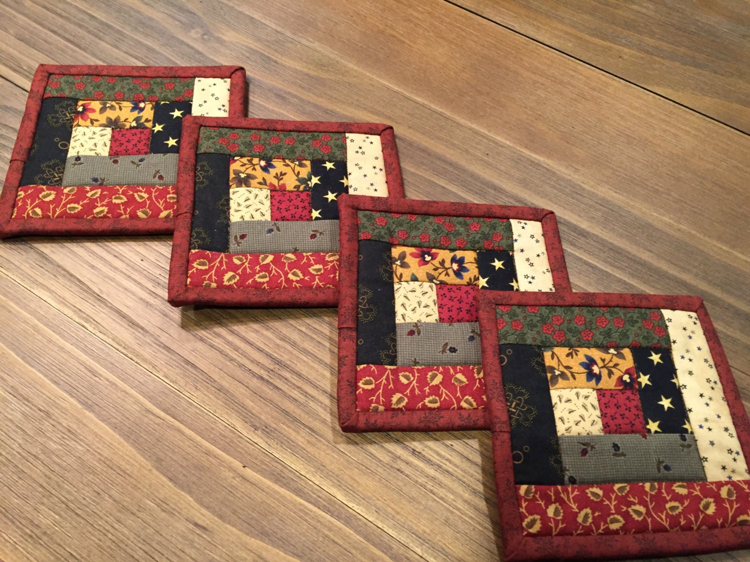 Log Cabin Coasters / Quilted Mug Rugs / Item 1414