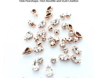 Best Quality stones set into rose gold sew on settings. Price is for 10 stones