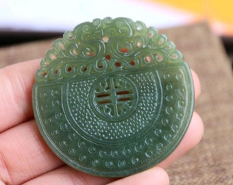 Free Shipping - natural jade dragon pendant, antique jade dragon pendant carved double-sided hollow craft dragons pendant