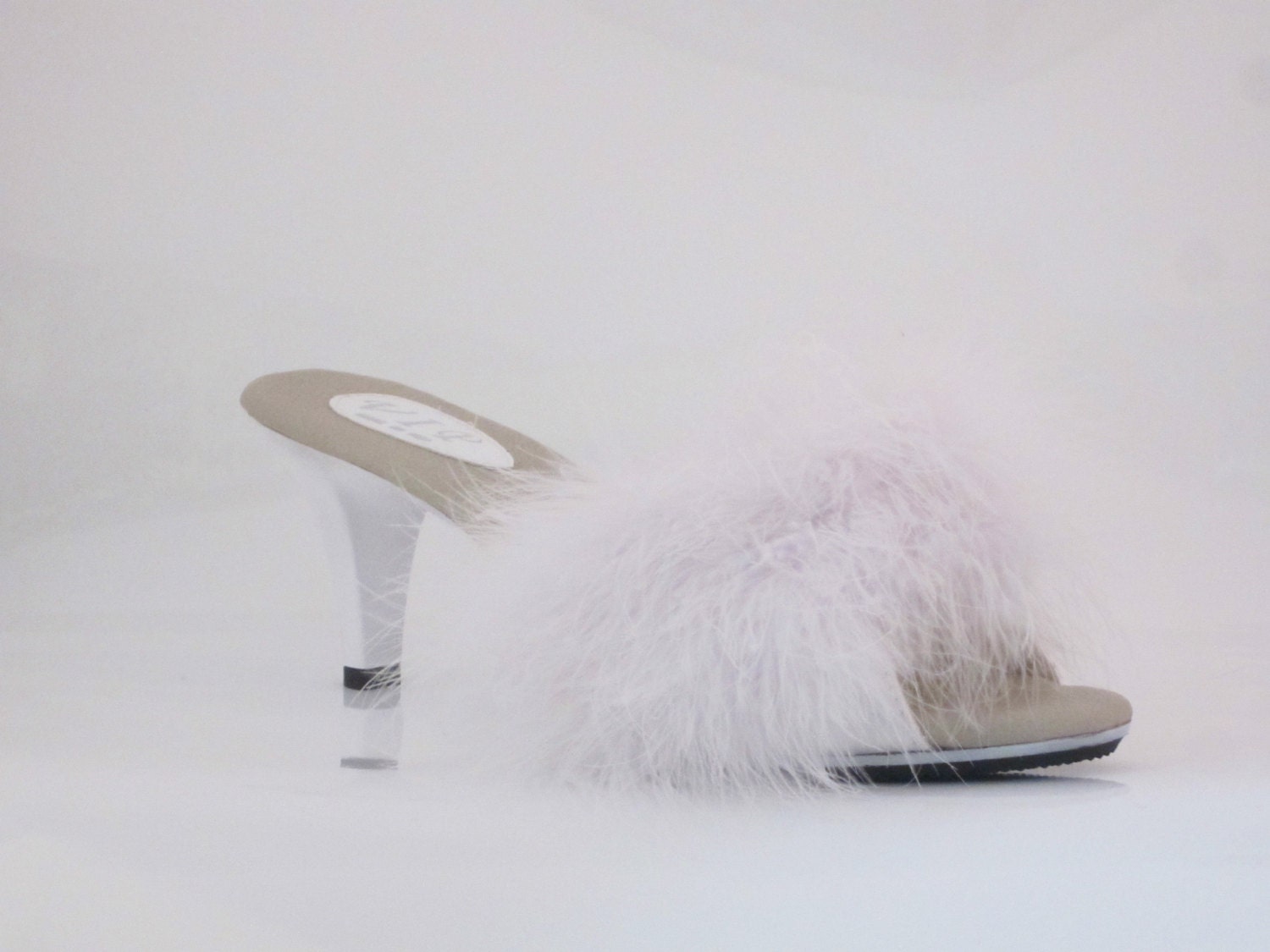 VIP 3 inch Handmade White Marabou Boa Slippers High Heel
