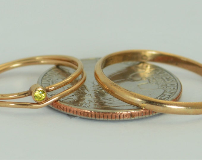 Tiny Citrine Ring Set, Solid 14k Rose Gold Wedding Set, Stacking Ring, Solid 14k Gold Citrine Ring, November Birthstone, Bridal Set, Topaz