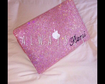 Laptop Case Rhinestone macbook case Handmade light rose light pink crystal Bling Case glitter gift ideas trends MacBook Pro hard case