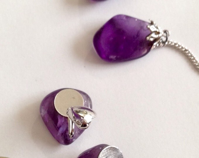 Storewide 25% Off SALE Vintage Art Deco Silver Tone Amethyst Necklace & Matching Amethyst Clip Earrings Set With Genuine Deep Purple Stones