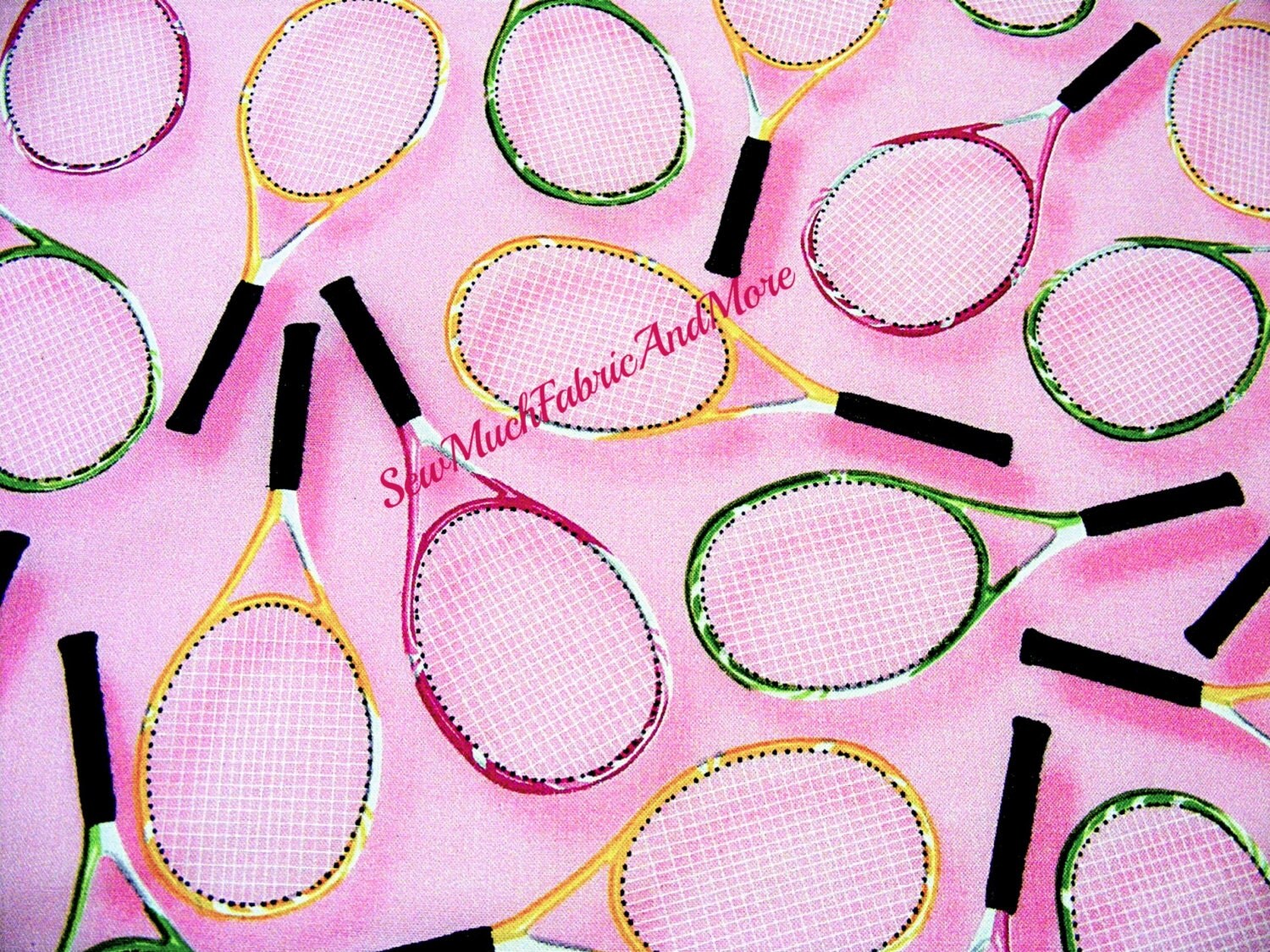 Tennis Racquets on Pink Fabricby the 1/2 ydcottonSports