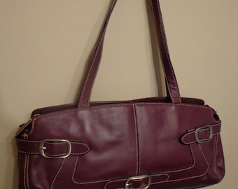 Franco Sarto Purple Leather Purse, Franco Sarto Italian Supple Leather Shoulder Bag with Buckle Detail