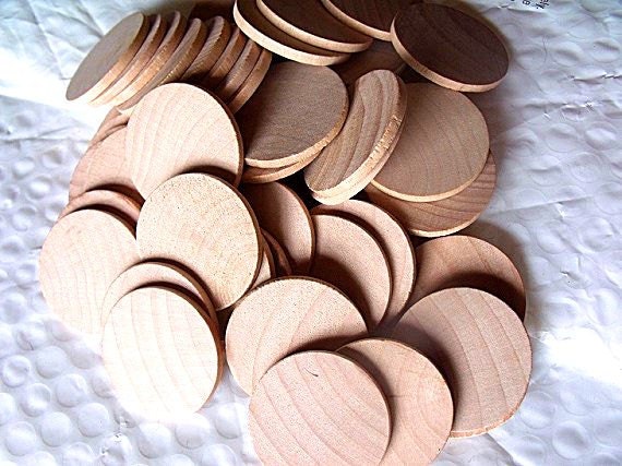 Wood Disc 1 1/2 Set of 50 Blank Wood Coins 1