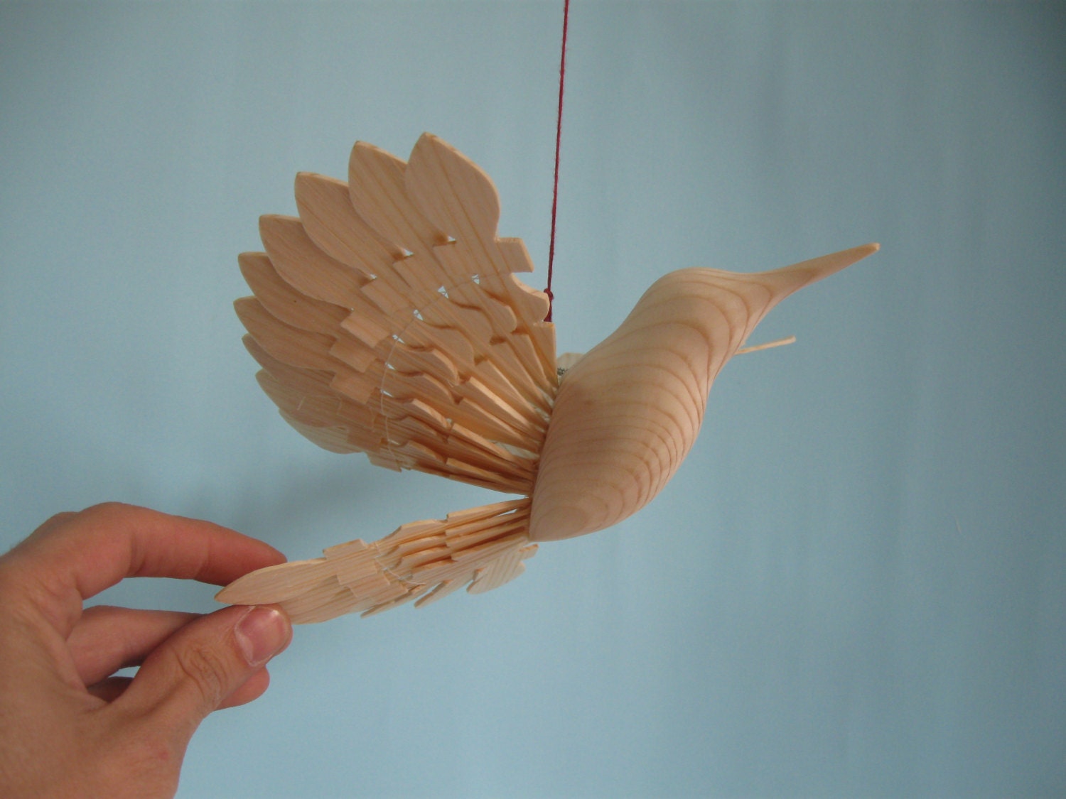 Carved Bird HummingBird Mobile Folk Fan Bird Wood Carving