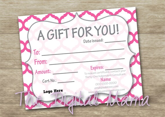 Thirty-One Customer Gift Certificate Thirty-One Business