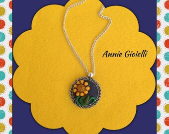 Sunflower-flower pendant necklace-polymer clay Pendant-Gift Idea-sunflower sunflower Pendant-Necklace in fimo long necklace