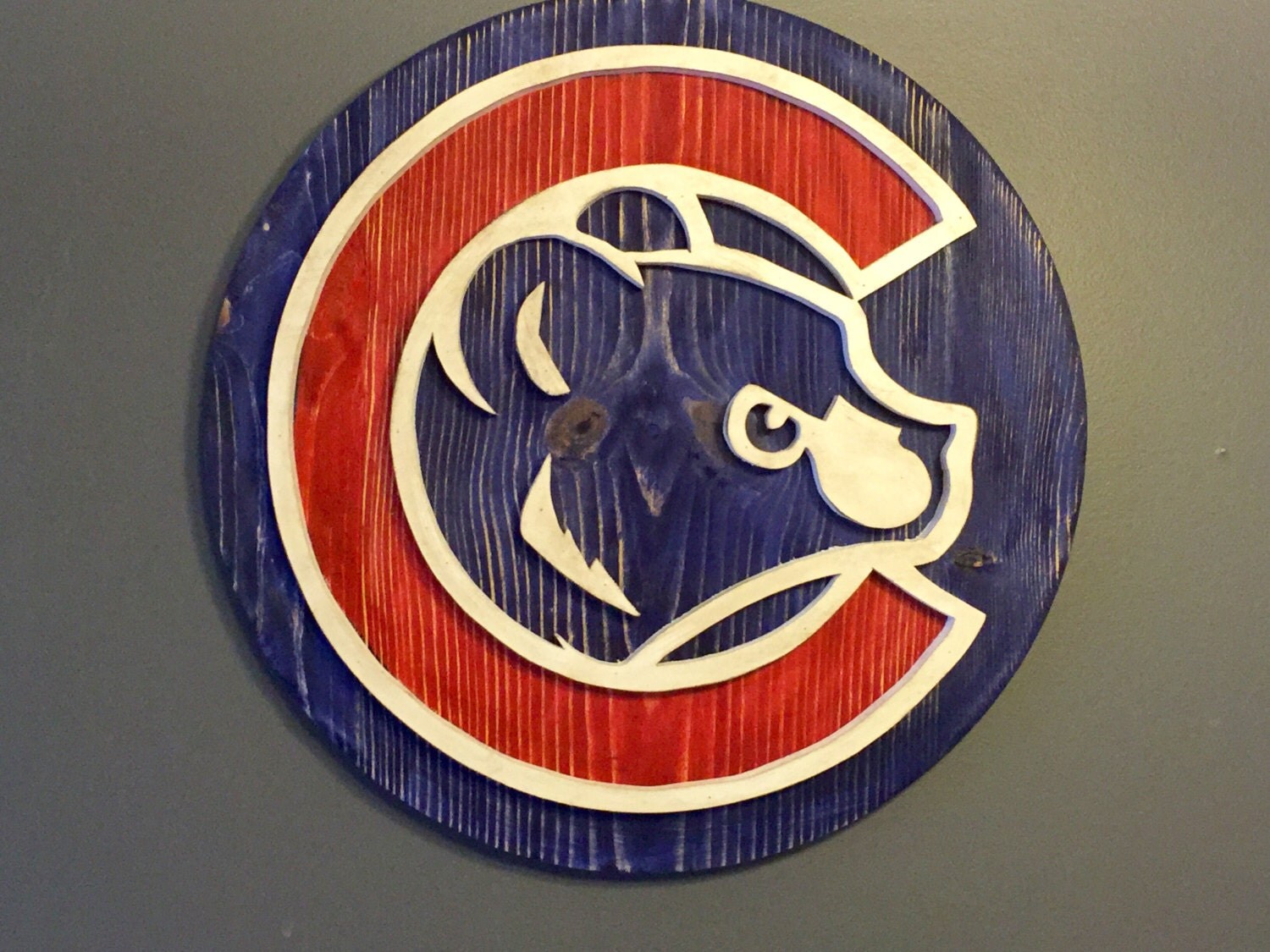 Custom Chicago Cubs Hand Scrolled Wood Logo 3D Wall Art