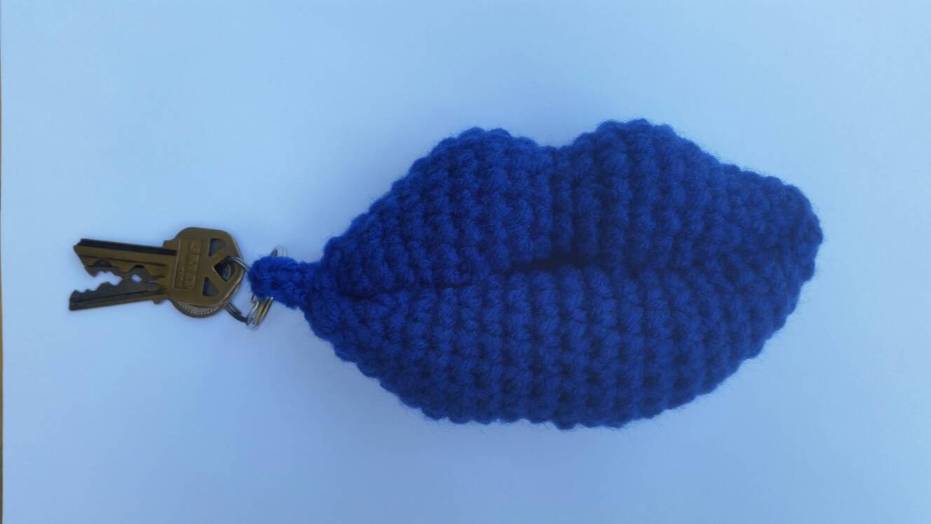 Crochet Lips Keychain/Keyring. Blue. Amigurumi lips