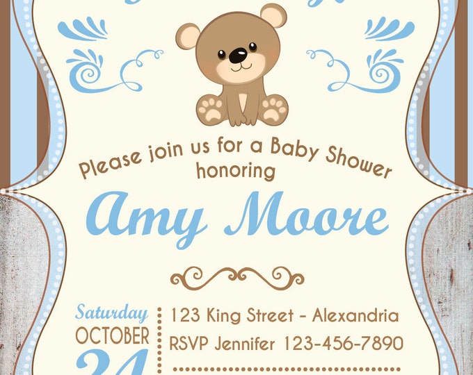 Baby Shower Invitation. Baby boy. Bear babyshower invite. Teddy bear babyshower invitation. Printable