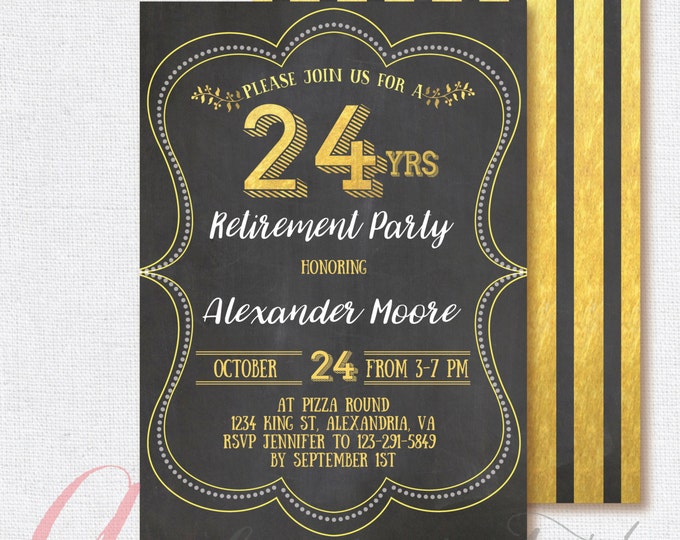 Retirement invitation. Chalkboard Party Invitation. Adult invitation. Printable Party invitation. Gold invitation. Surprise invitation.
