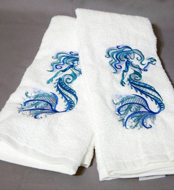 Mermaid Hand Towels Mermaid Art Beach Mermaid Embroidery