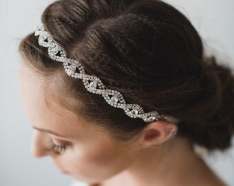 Silver Rhinestone Bridal Headband | Silver Wedding Hair Band | Wedding Hair Accessories | Bridal Hair | Chloe Headband - Silver
