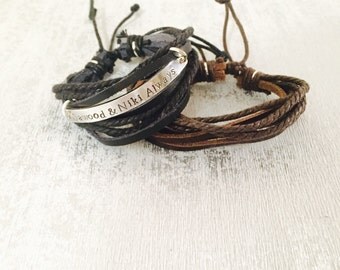 leather bracelet - leather bracelet men - personalised bracelet - adjustable bracelet - hand stamped bracelet - leather anniversary for him