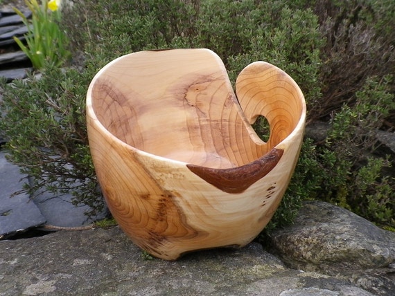 Wooden Yarn Bowl - Hand Turned Yew Wood 5