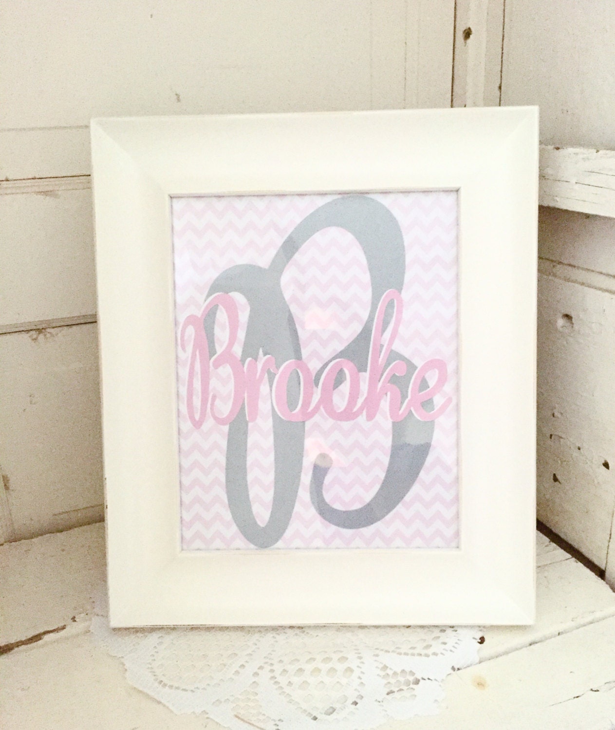 Personalized Chevron Framed Name Art for Home Nursery or