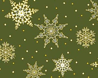 Jolly Old St. Nick Green Snowflake by the yard