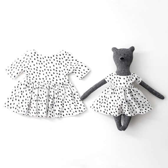 Jouet ours et bébé coton bio robe en imprimé Dalmatien