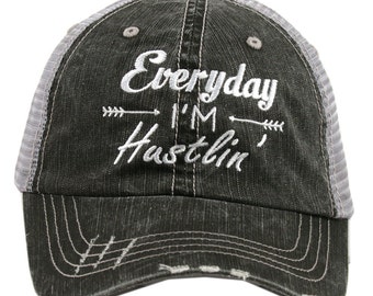 Everyday I'm Hustlin Distressed Trucker Hat