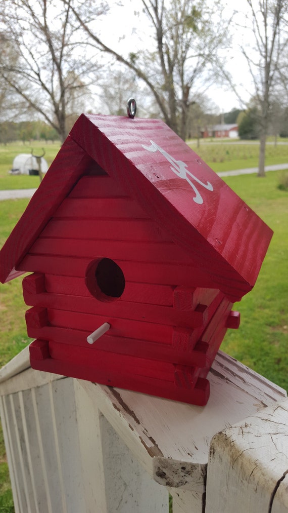 Log Cabin Bird house Red Clean out Door