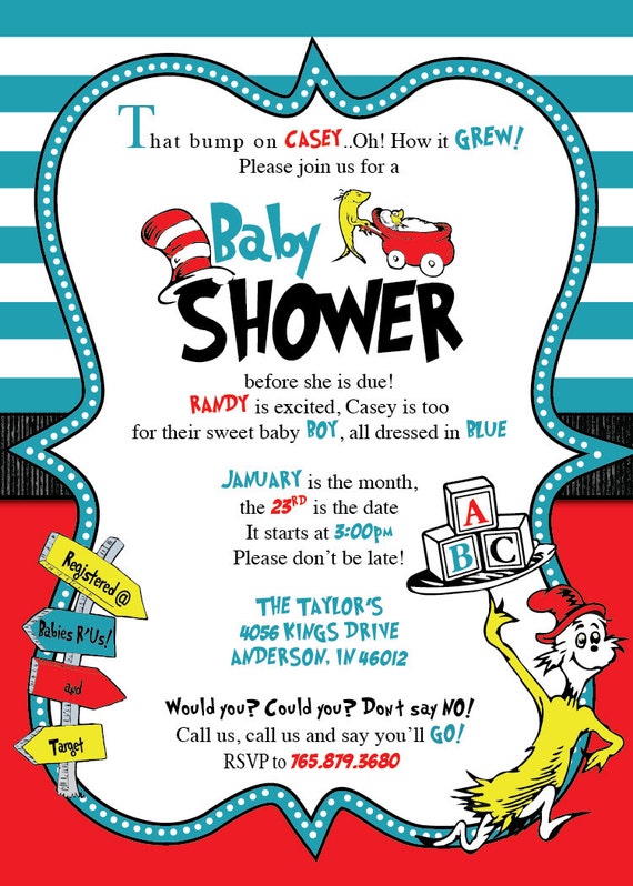 Printed Dr. Seuss Baby Shower Invitations