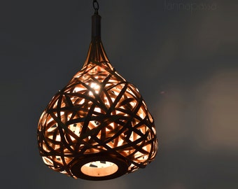 Handcrafted Bamboo Lamp / Industrial Style Light - Handmade Bamboo Pendant Lamp / Hanging Bamboo Teardrop Light / E27 Lamp / Wooden Light