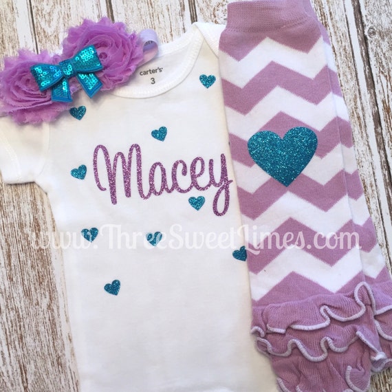 Personalized Baby Girl Outfit Purple And Teal Optional Leg